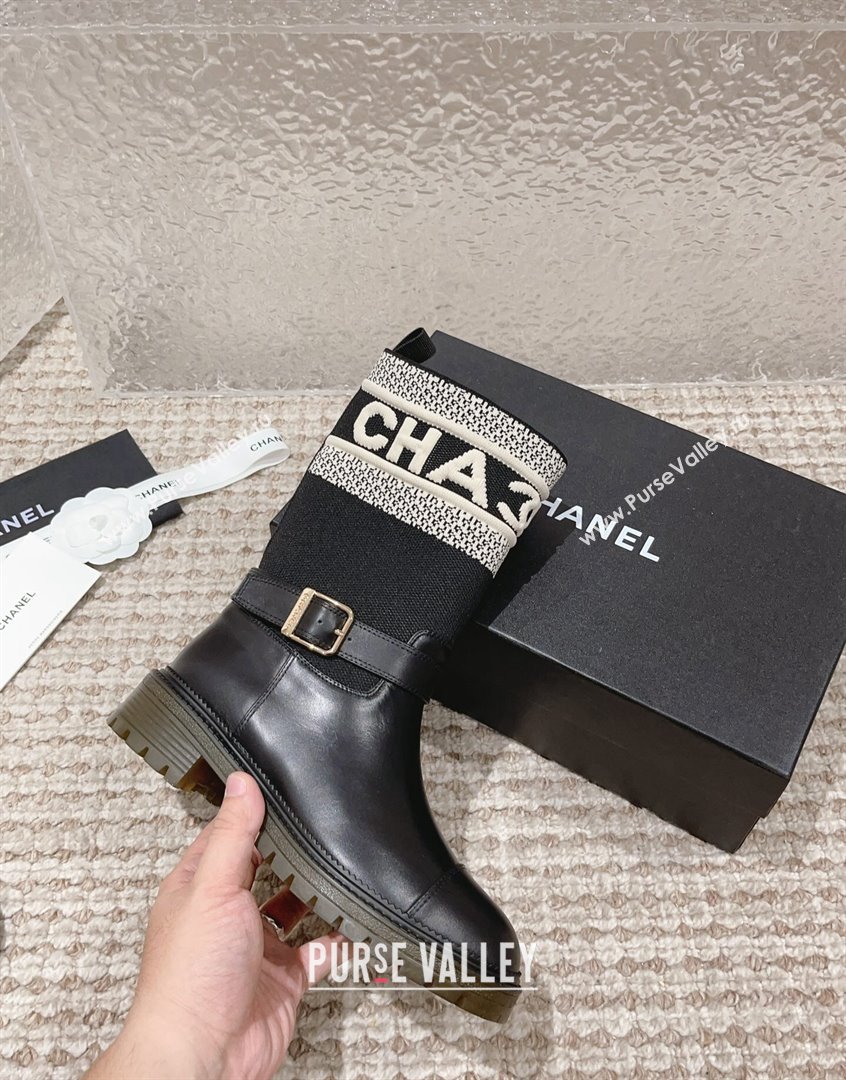 Chanel Calfskin Knit Ankle Boots Black 2023 CH091107 (MD-23091127)