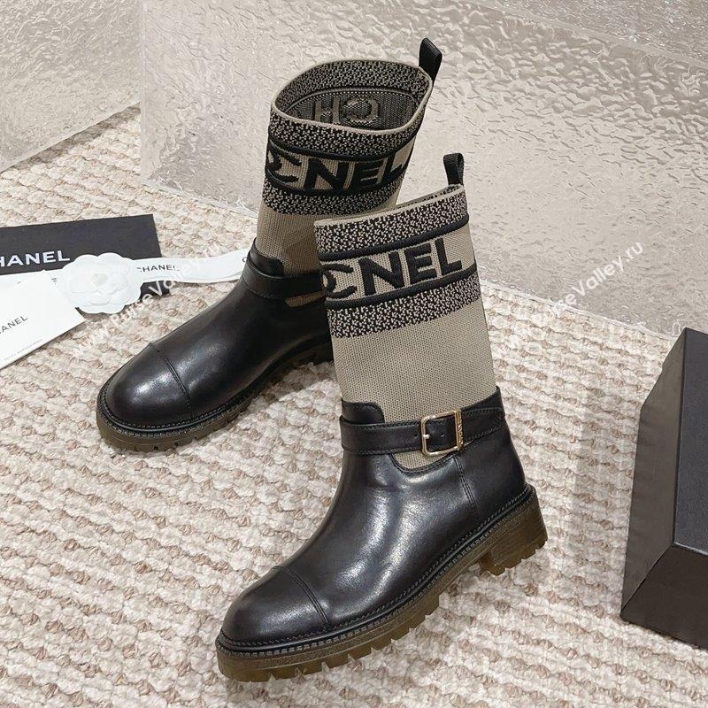 Chanel Calfskin Knit Ankle Boots Beige 2023 CH091107 (MD-23091128)