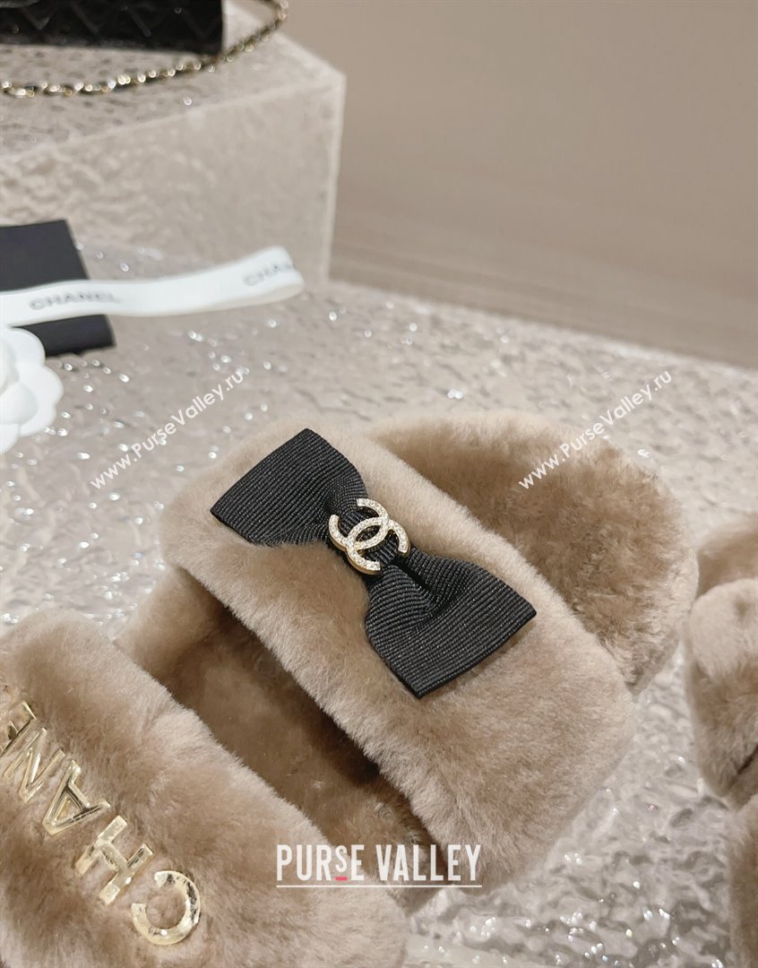 Chanel Shearling Wool Flat Slide Sandals with Bow Beige 203 CH091108 (MD-23091131)