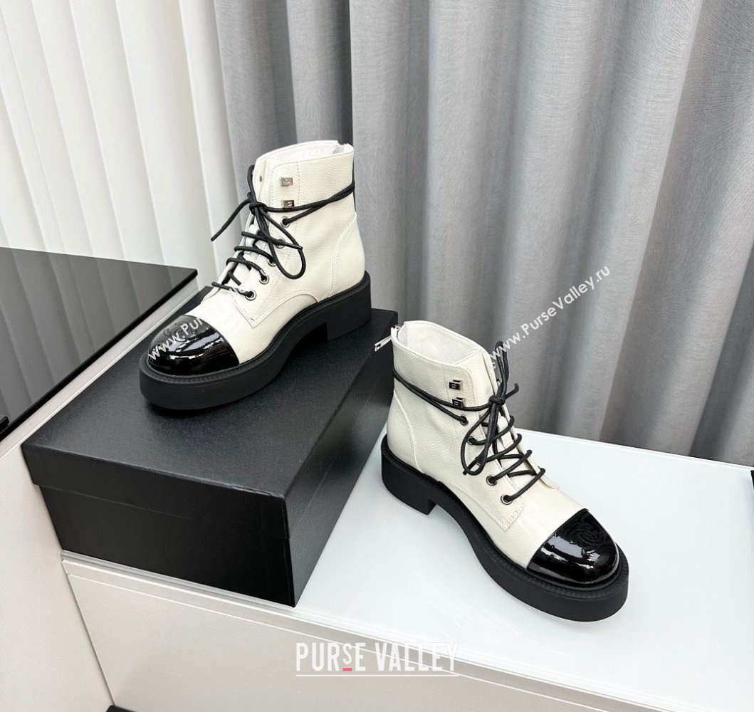 Chanel Patent Calfskin Ankle Boots White 2023 CH091103 (MD-23091111)