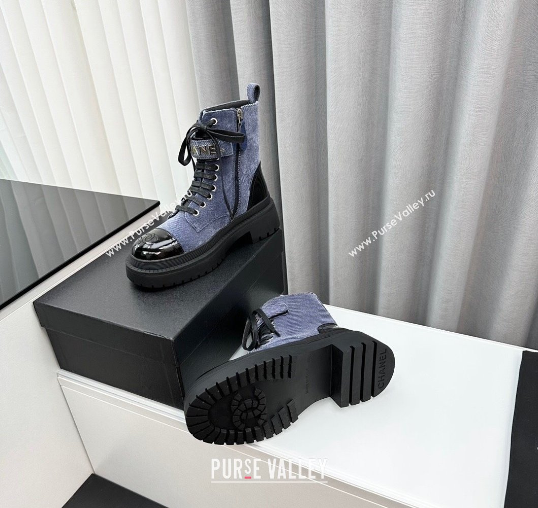 Chanel Canvas Ankle Boots with Strap Blue 2023 CH091101 (MD-23091101)