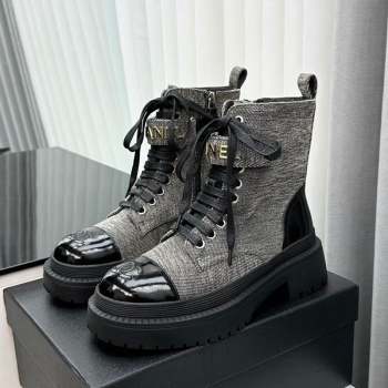 Chanel Canvas Ankle Boots with Strap Grey 2023 CH091101 (MD-23091102)