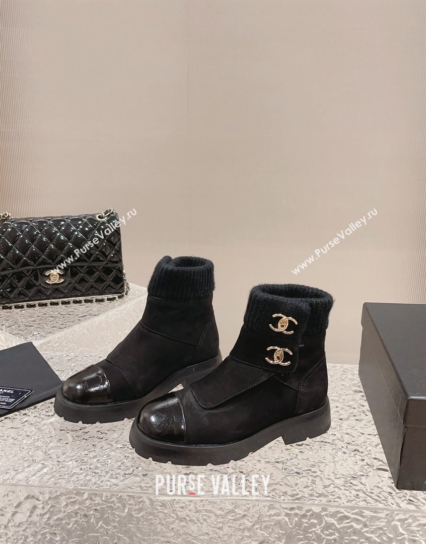 Chanel Suede Knit Ankle Boots Black 2023 CH091104 (MD-23091113)