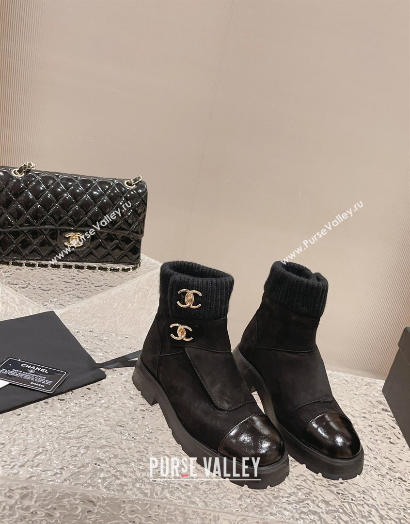 Chanel Suede Knit Ankle Boots Black 2023 CH091104 (MD-23091113)