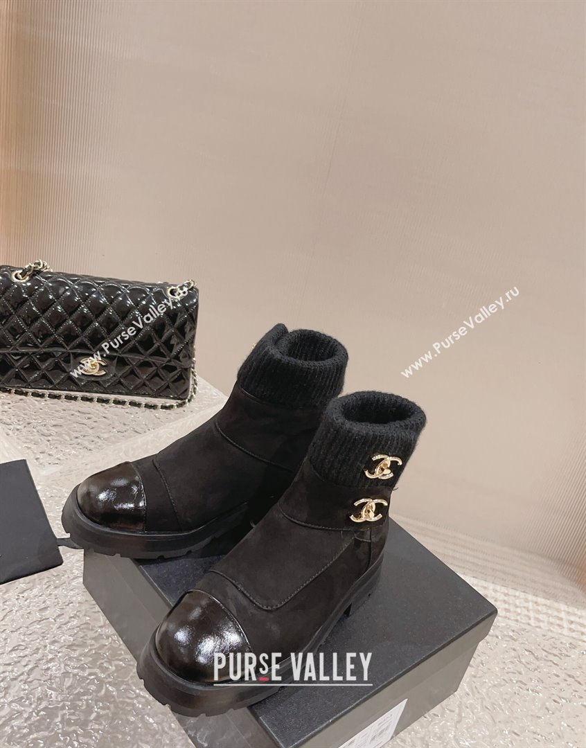 Chanel Suede Knit Ankle Boots Black 2023 CH091104 (MD-23091113)