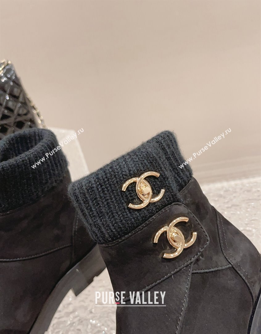 Chanel Suede Knit Ankle Boots Black 2023 CH091104 (MD-23091113)