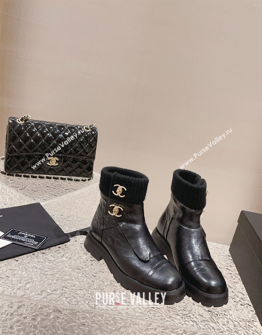 Chanel Calfskin Knit Ankle Boots Black 2023 CH091104 (MD-23091114)