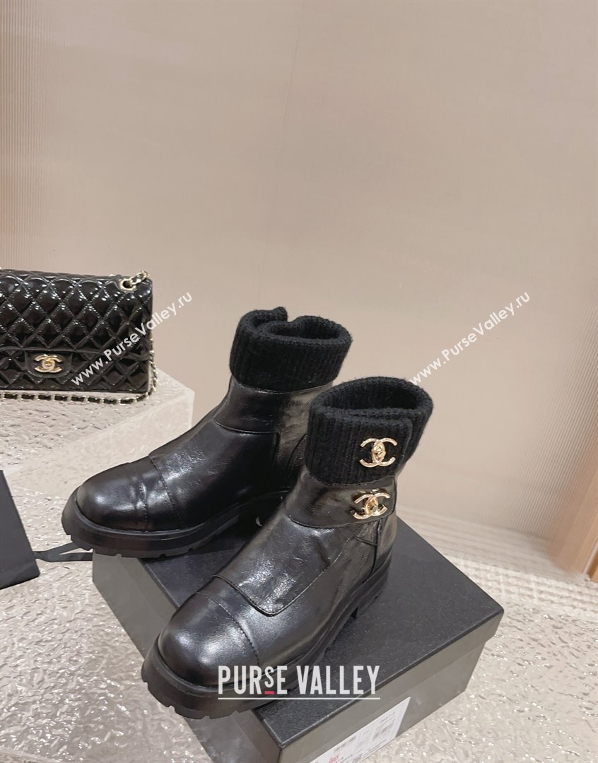 Chanel Calfskin Knit Ankle Boots Black 2023 CH091104 (MD-23091114)