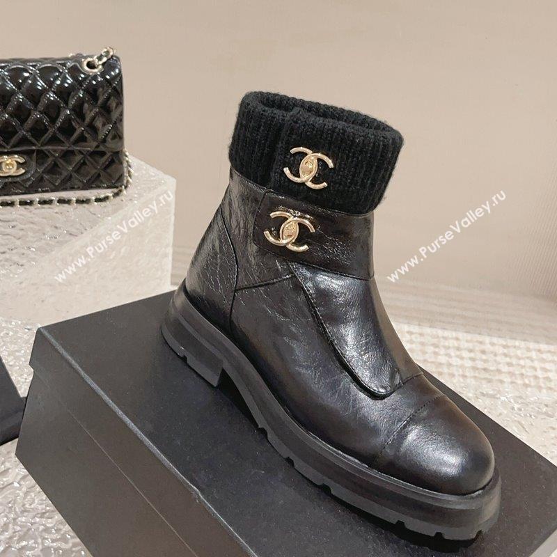 Chanel Calfskin Knit Ankle Boots Black 2023 CH091104 (MD-23091114)