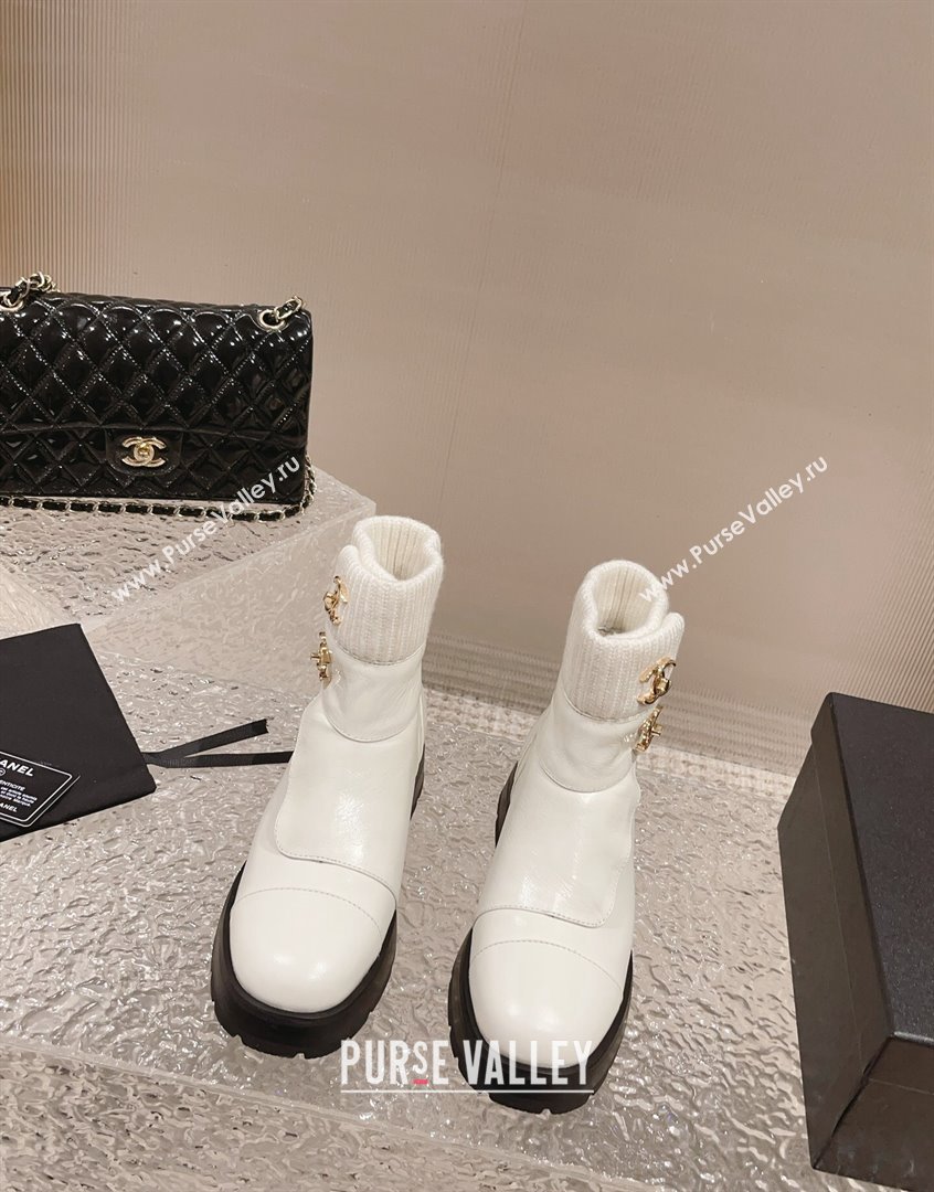 Chanel Calfskin Knit Ankle Boots White 2023 CH091104 (MD-23091115)