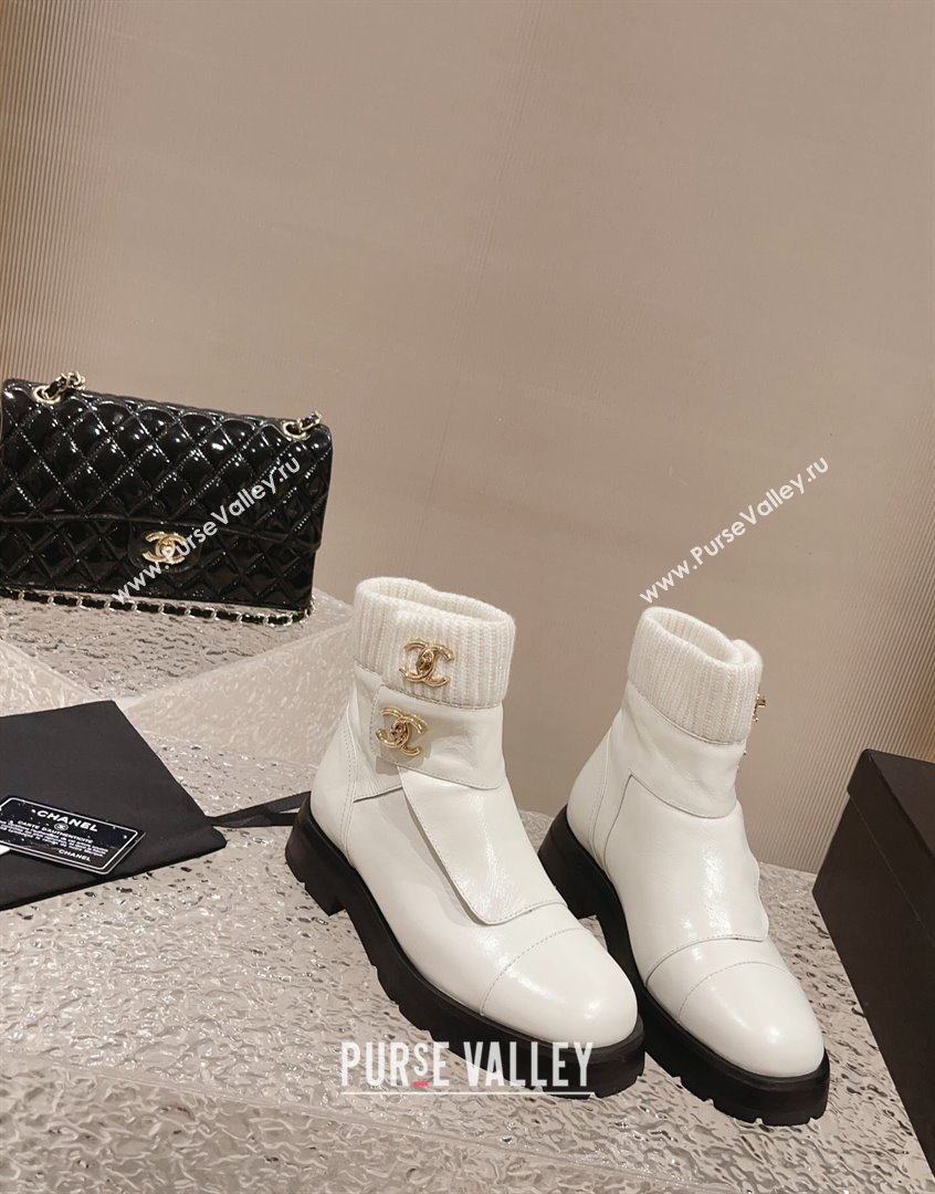 Chanel Calfskin Knit Ankle Boots White 2023 CH091104 (MD-23091115)