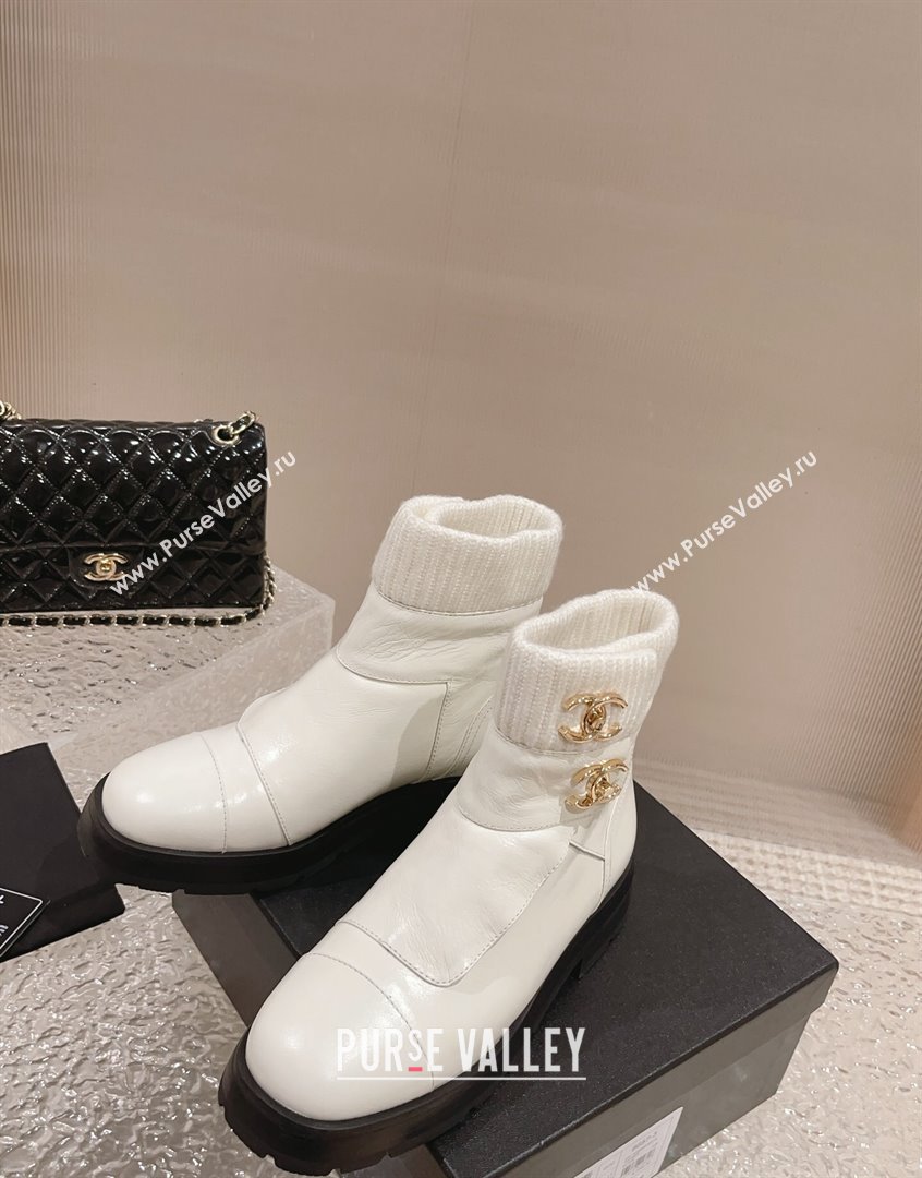 Chanel Calfskin Knit Ankle Boots White 2023 CH091104 (MD-23091115)