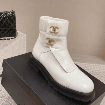 Chanel Calfskin Knit Ankle Boots White 2023 CH091104 (MD-23091115)