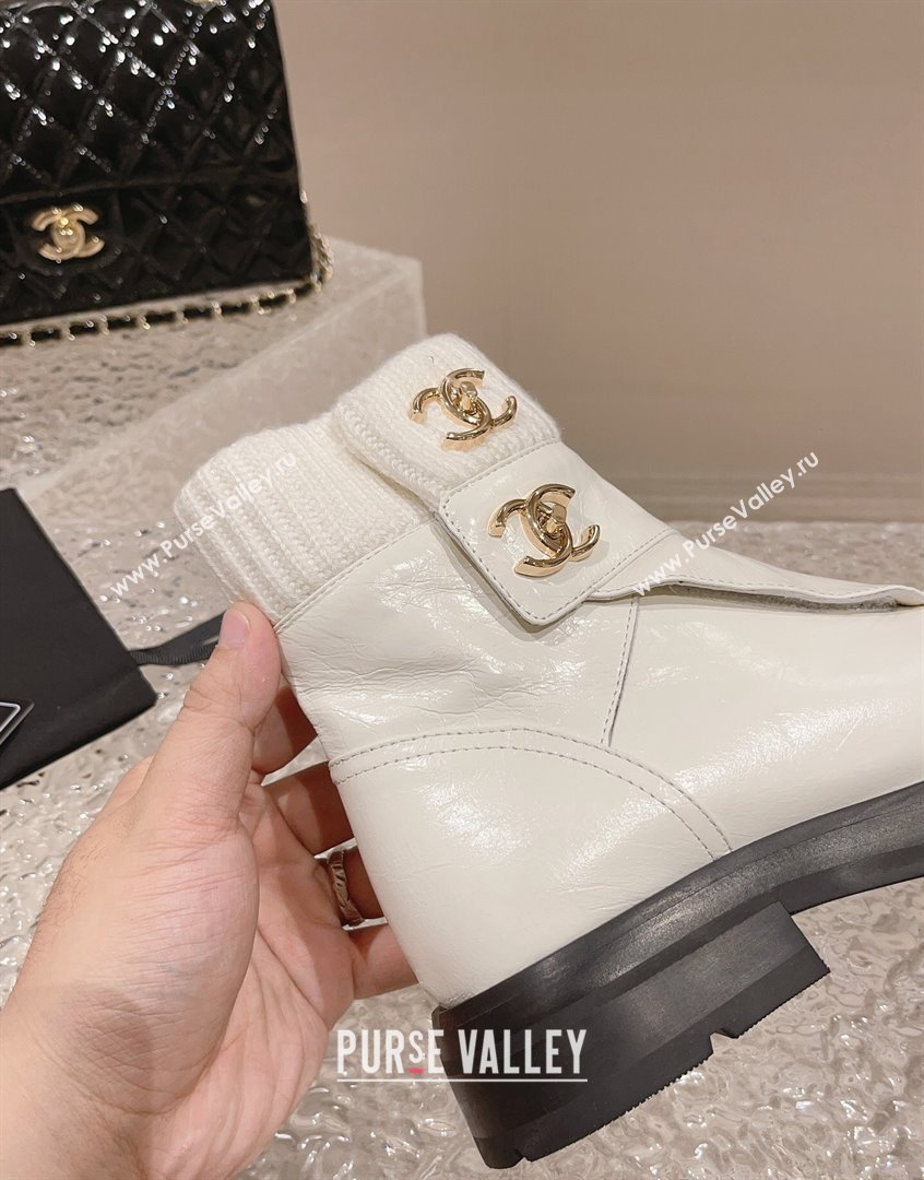 Chanel Calfskin Knit Ankle Boots White 2023 CH091104 (MD-23091115)