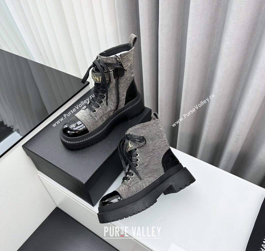 Chanel Canvas Ankle Boots with Strap Grey 2023 CH091101 (MD-23091102)