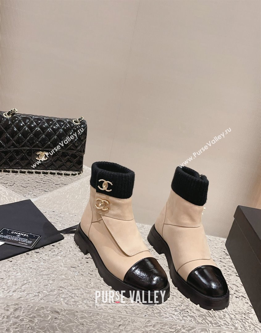 Chanel Calfskin Knit Ankle Boots Nude 2023 CH091104 (MD-23091116)