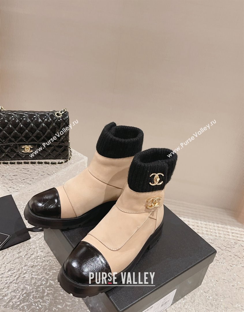 Chanel Calfskin Knit Ankle Boots Nude 2023 CH091104 (MD-23091116)