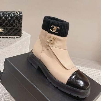 Chanel Calfskin Knit Ankle Boots Nude 2023 CH091104 (MD-23091116)