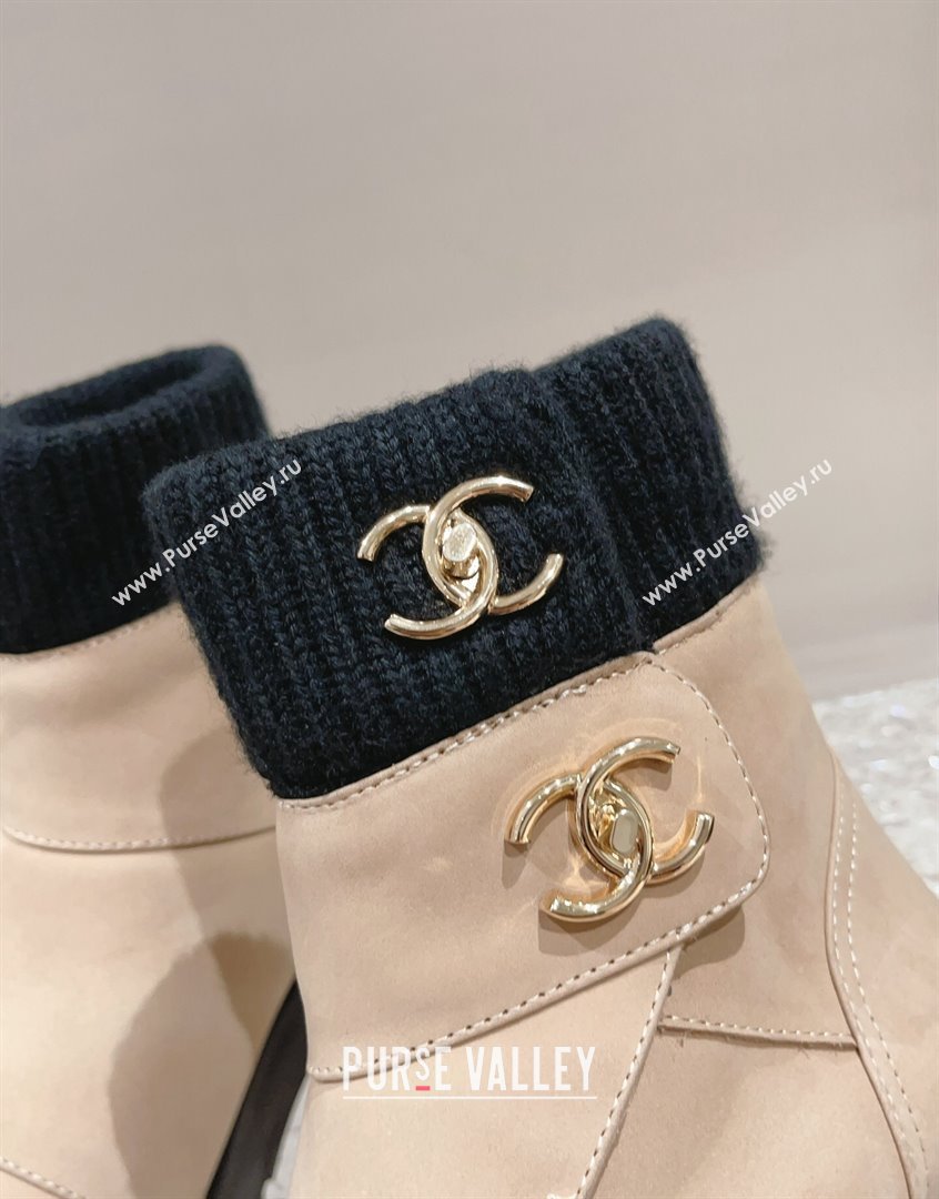 Chanel Calfskin Knit Ankle Boots Nude 2023 CH091104 (MD-23091116)