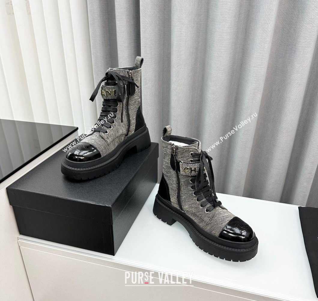 Chanel Canvas Ankle Boots with Strap Grey 2023 CH091101 (MD-23091102)