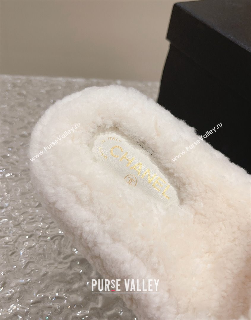 Chanel Shearling Wool Platform Slide Sandals with Crystal CC White 2023 CH091105 (MD-23091118)