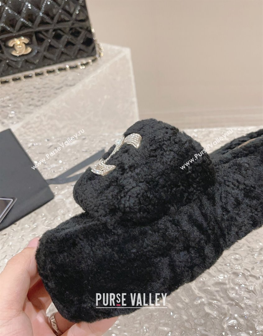 Chanel Shearling Wool Platform Slide Sandals with Crystal CC Black 2023 CH091105 (MD-23091119)