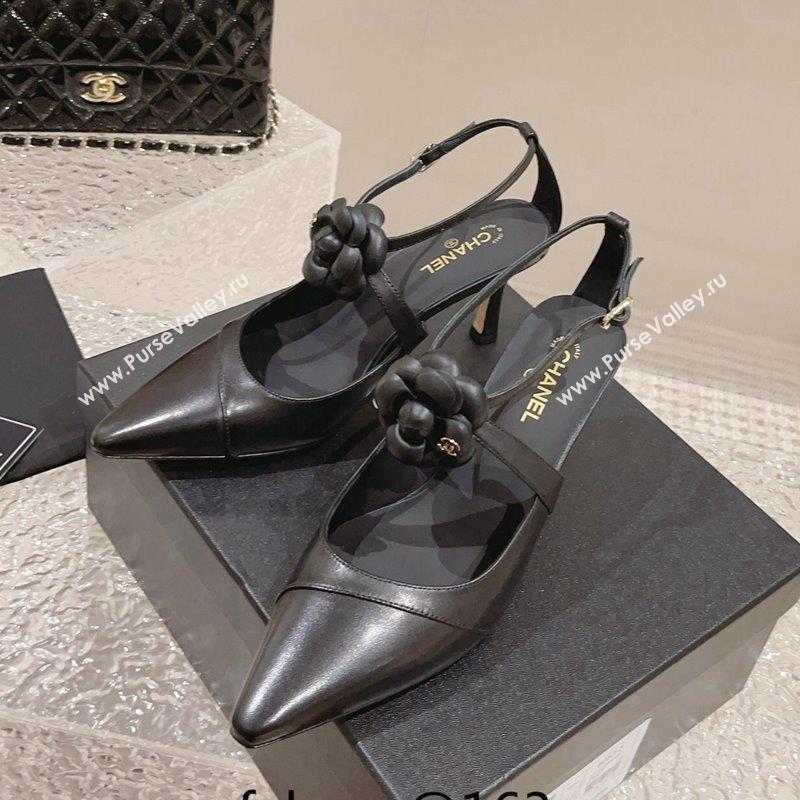 Chanel Lambskin Pumps 7.5cm with Camellia Bloom Black 2023 CH091106 (MD-23091120)