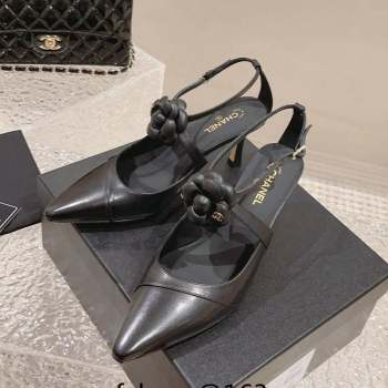 Chanel Lambskin Pumps 7.5cm with Camellia Bloom Black 2023 CH091106 (MD-23091120)