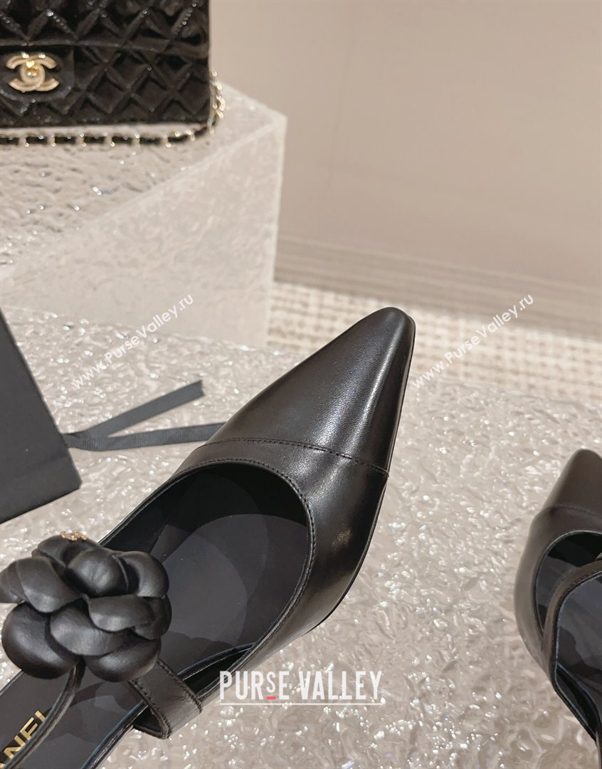 Chanel Lambskin Pumps 7.5cm with Camellia Bloom Black 2023 CH091106 (MD-23091120)