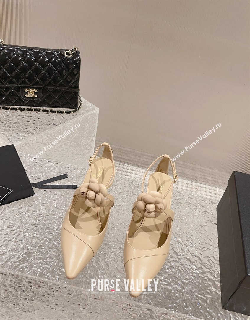 Chanel Lambskin Pumps 7.5cm with Camellia Bloom Beige 2023 CH091106 (MD-23091121)