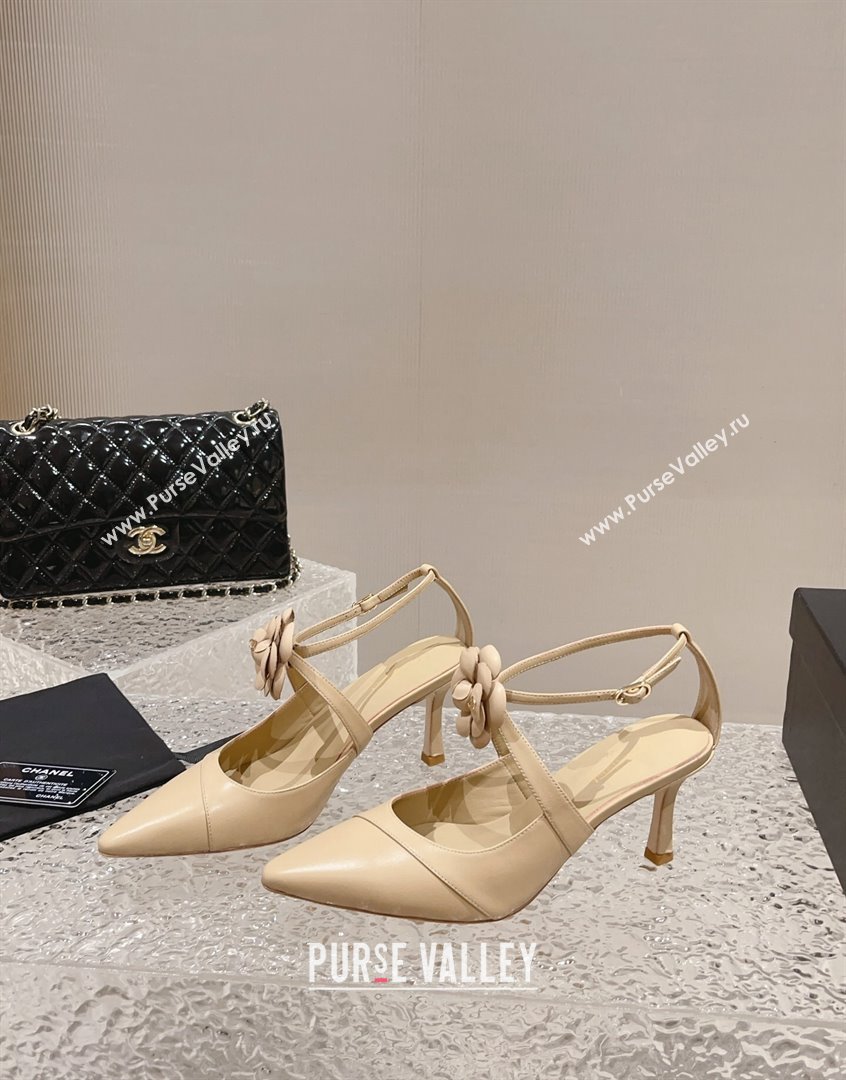 Chanel Lambskin Pumps 7.5cm with Camellia Bloom Beige 2023 CH091106 (MD-23091121)