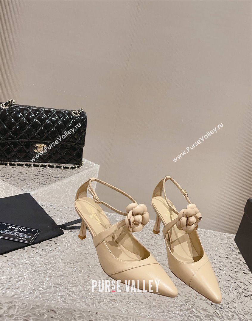 Chanel Lambskin Pumps 7.5cm with Camellia Bloom Beige 2023 CH091106 (MD-23091121)