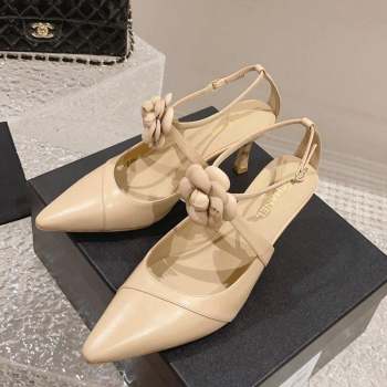 Chanel Lambskin Pumps 7.5cm with Camellia Bloom Beige 2023 CH091106 (MD-23091121)