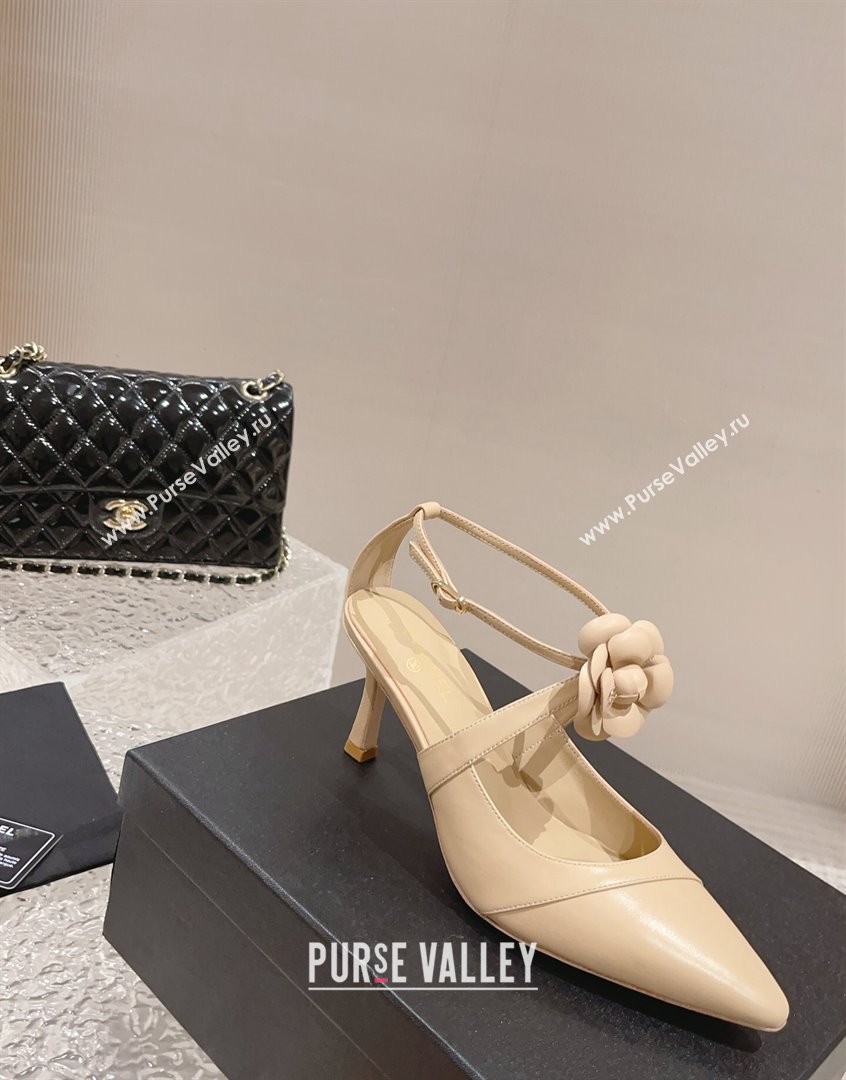 Chanel Lambskin Pumps 7.5cm with Camellia Bloom Beige 2023 CH091106 (MD-23091121)