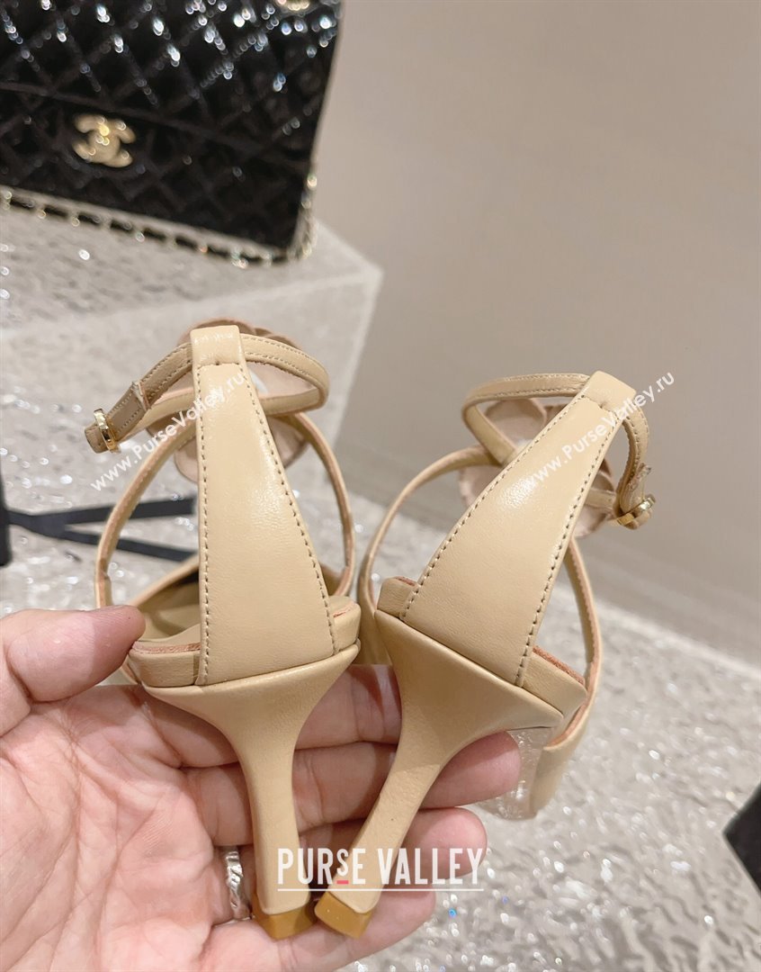 Chanel Lambskin Pumps 7.5cm with Camellia Bloom Beige 2023 CH091106 (MD-23091121)