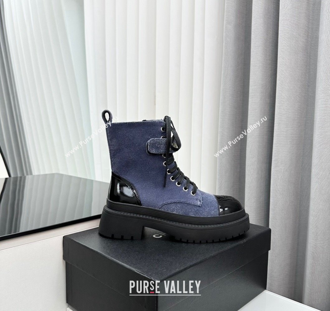 Chanel Canvas Ankle Boots with Strap Blue 2023 CH091101 (MD-23091101)