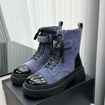 Chanel Canvas Ankle Boots with Strap Blue 2023 CH091101 (MD-23091101)