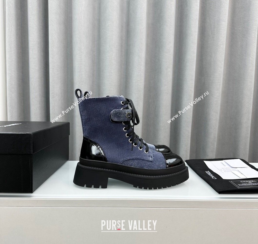 Chanel Canvas Ankle Boots with Strap Blue 2023 CH091101 (MD-23091101)