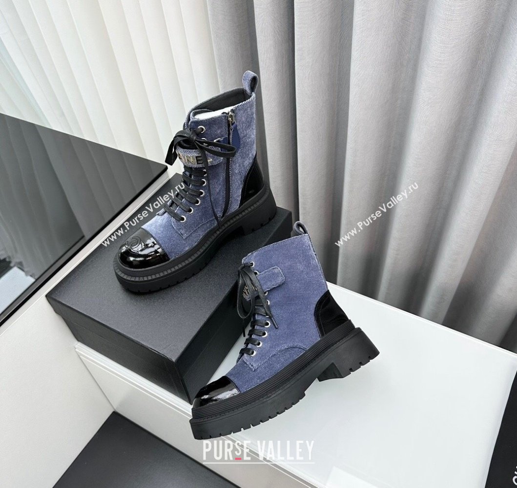 Chanel Canvas Ankle Boots with Strap Blue 2023 CH091101 (MD-23091101)