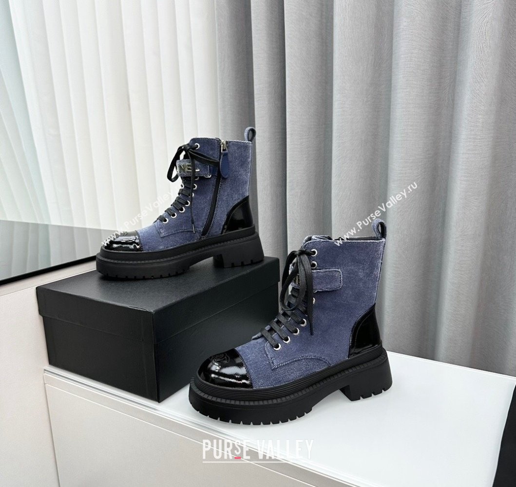 Chanel Canvas Ankle Boots with Strap Blue 2023 CH091101 (MD-23091101)