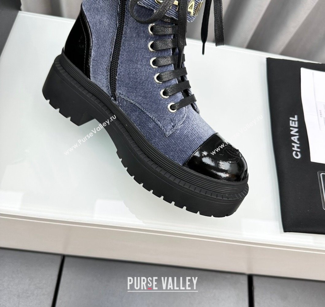 Chanel Canvas Ankle Boots with Strap Blue 2023 CH091101 (MD-23091101)