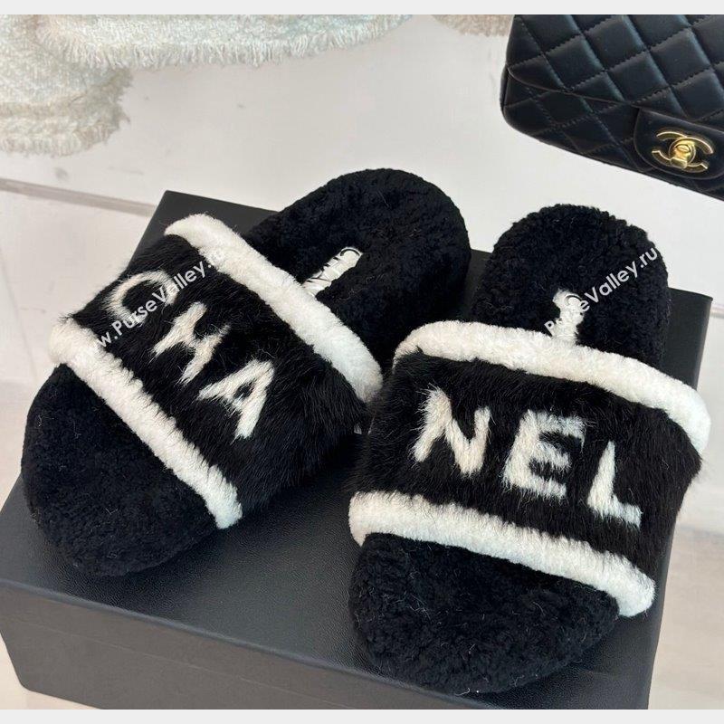 Chanel Wool Flat Slide Sandals Black 2023 CH101109 (MD-231011050)