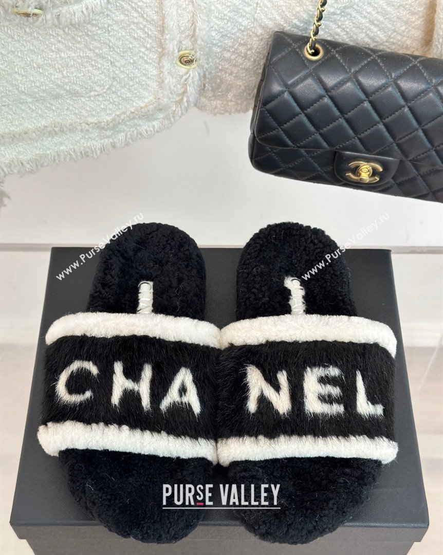 Chanel Wool Flat Slide Sandals Black 2023 CH101109 (MD-231011050)