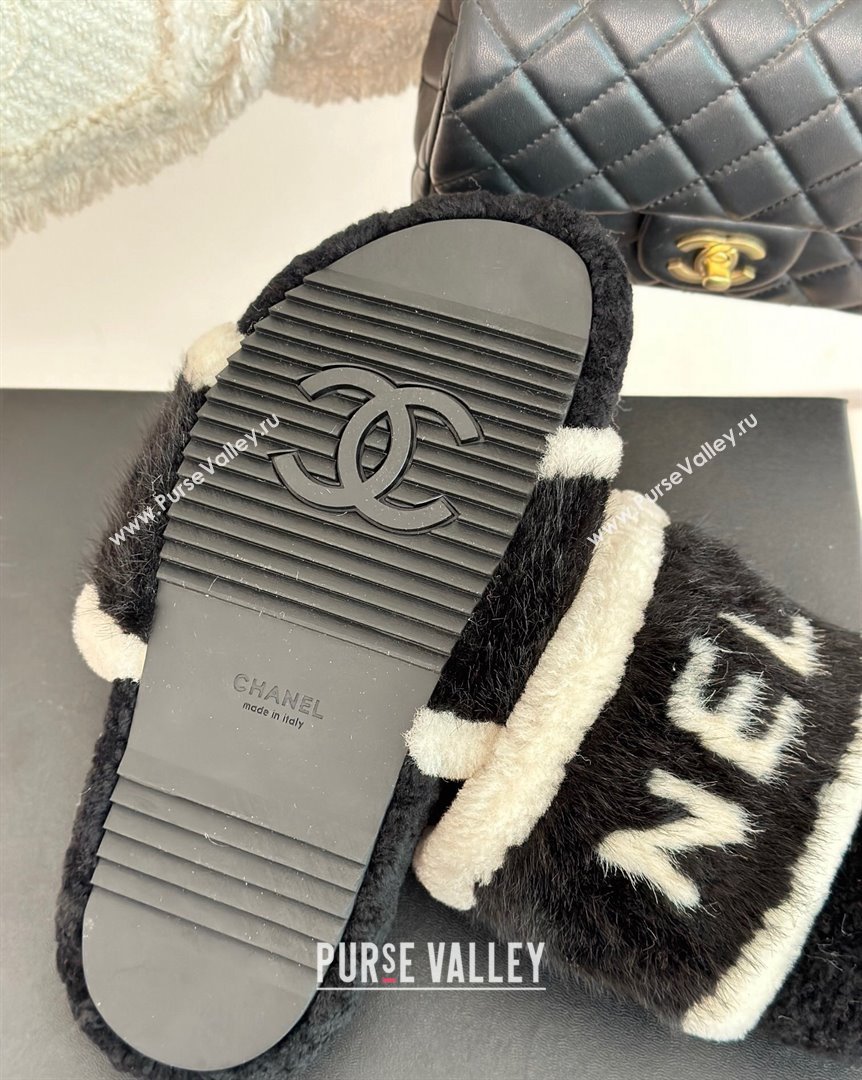 Chanel Wool Flat Slide Sandals Black 2023 CH101109 (MD-231011050)