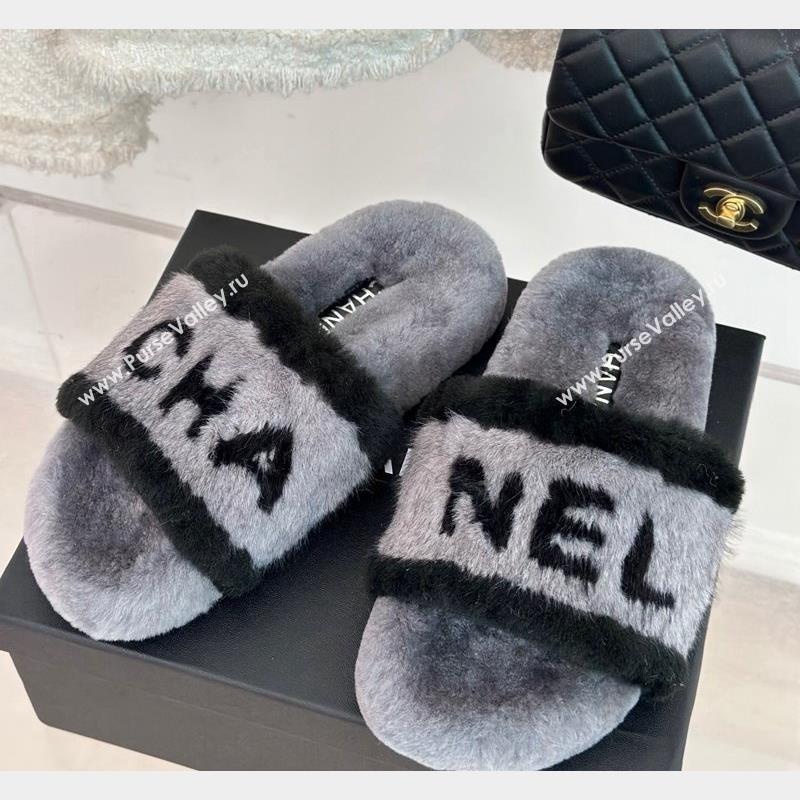 Chanel Wool Flat Slide Sandals Grey 2023 CH101109 (MD-231011051)