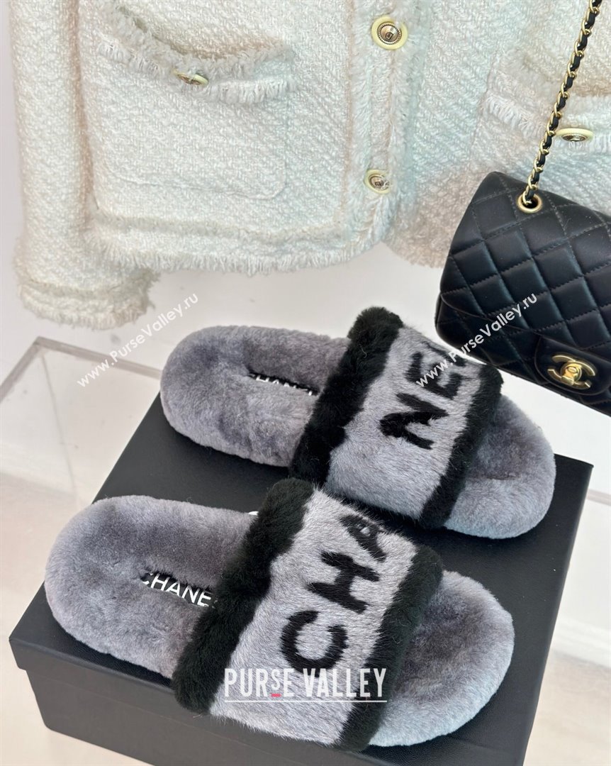 Chanel Wool Flat Slide Sandals Grey 2023 CH101109 (MD-231011051)