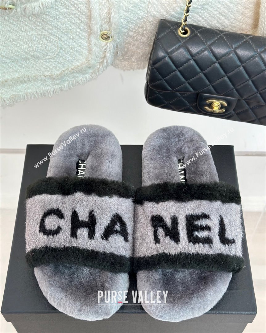 Chanel Wool Flat Slide Sandals Grey 2023 CH101109 (MD-231011051)