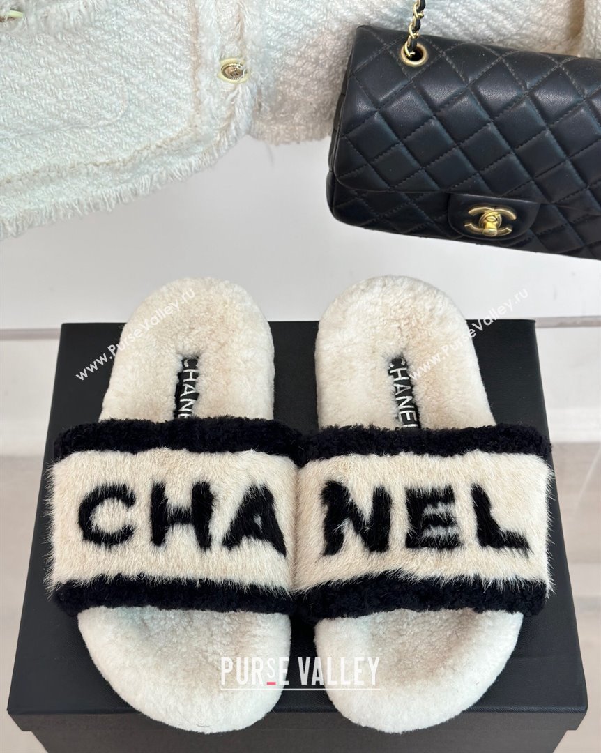 Chanel Wool Flat Slide Sandals White 2023 CH101109 (MD-231011052)