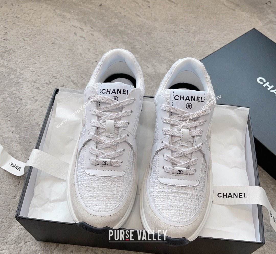 Chanel Tweed Leather Sneakers G38299 White 2023 (SS-231011077)