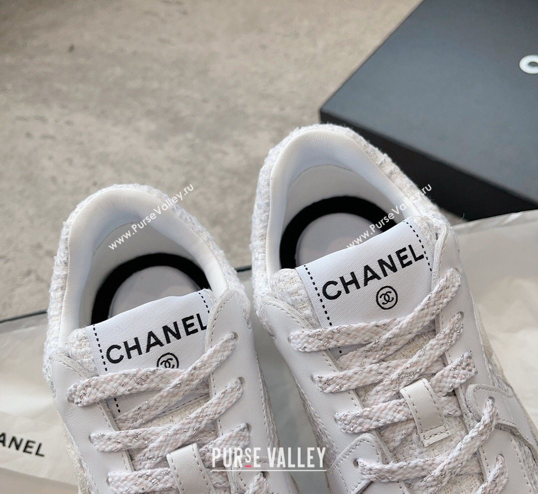 Chanel Tweed Leather Sneakers G38299 White 2023 (SS-231011077)